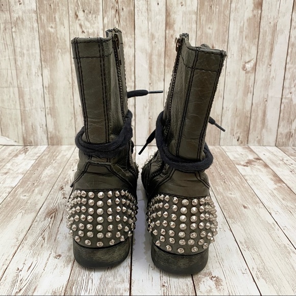 Steve Madden Studded Tarnney Green Combat Boots - Picture 7 of 15